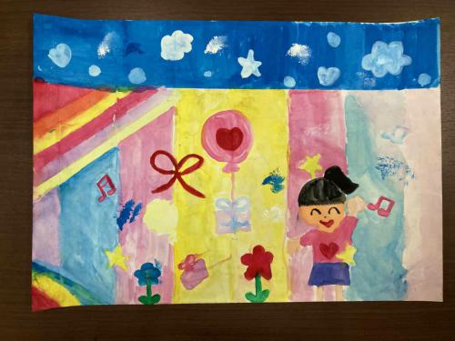 4年「風船とギフトが飛んでくるカラフルハッピーな世界」