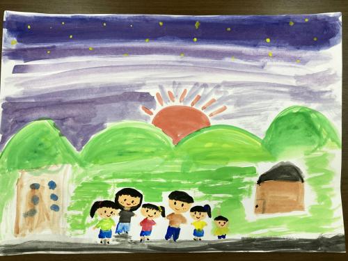 夜空を見る家族