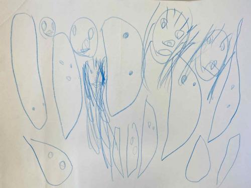 だいすきなイルカのうえにのっているわたしのかぞく